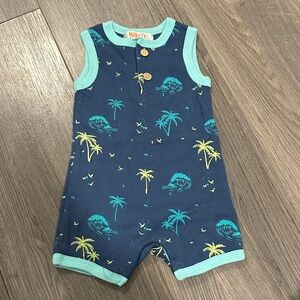 Navy Blue Baby Romper with Palm Tree Print